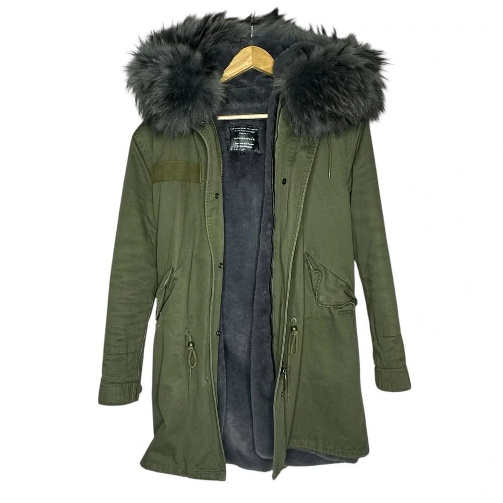 STUNNING MaoMaoKong Military Fur Parka green/purple S